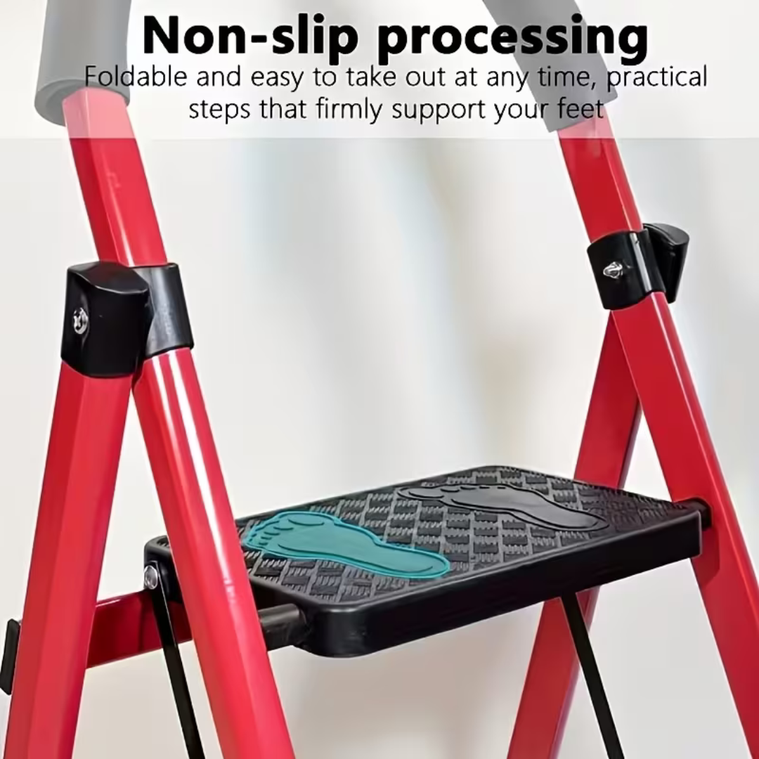 Foldable Carbon Steel Four Step Ladder with Handrail and Tool Tray