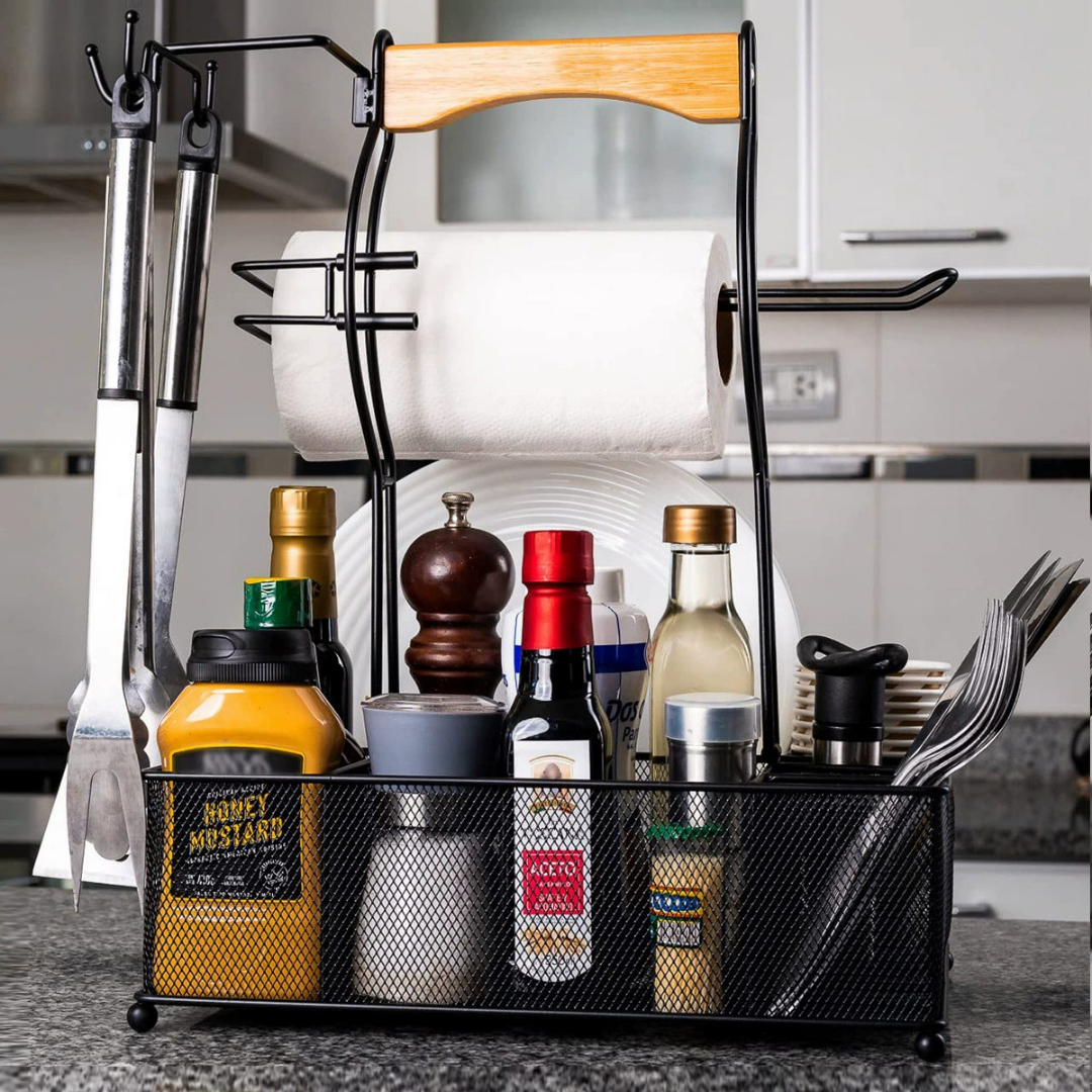 HOMERO Multi Compartment Space Saving Portable Caddy with Bamboo Handle