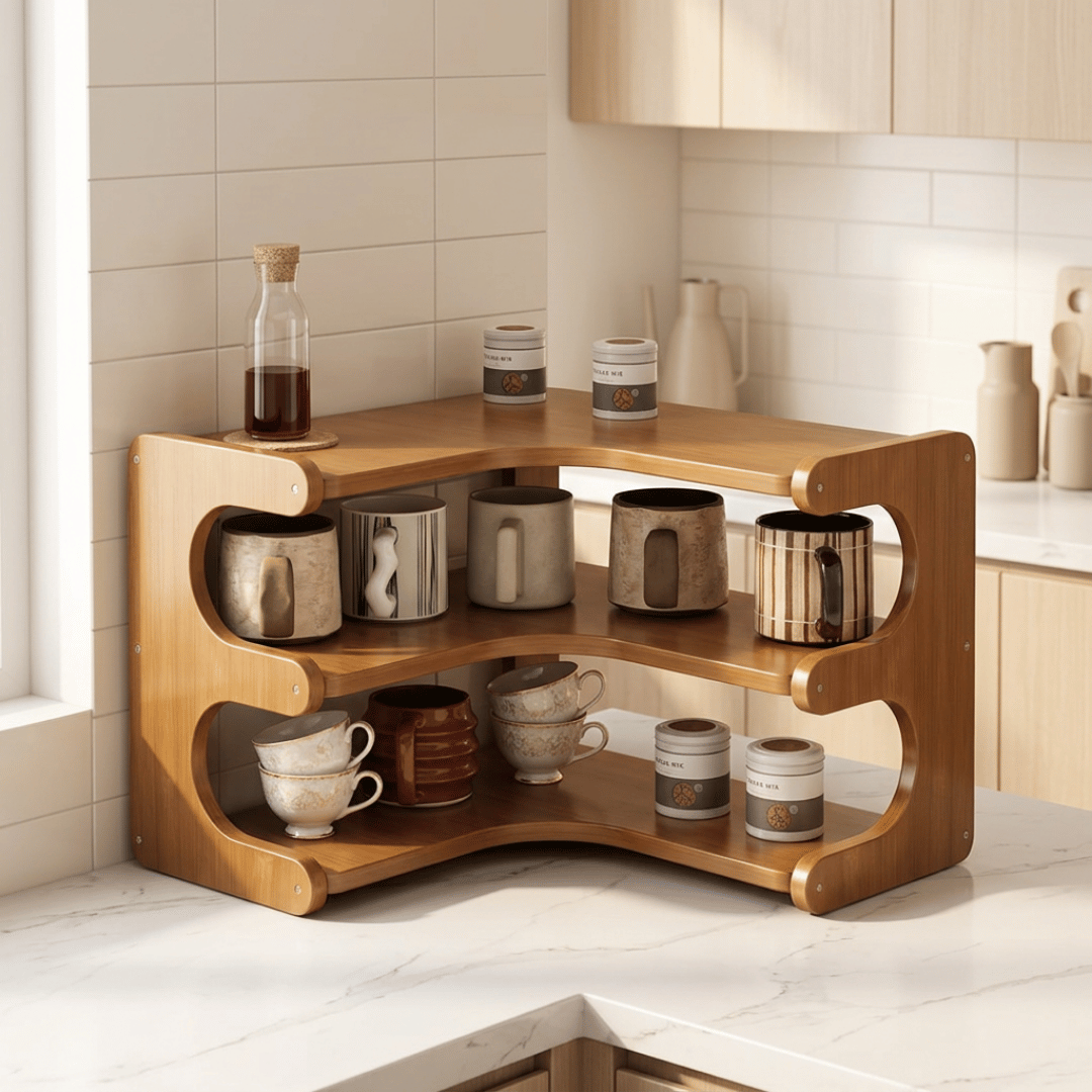 Multi-Purpose Curved Bamboo Desktop Storage Organizer