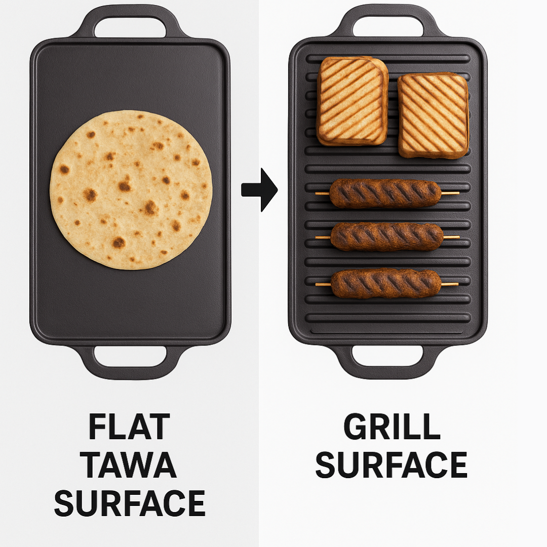 HOMERO Cast Iron Reversible Griddle Smooth Grill Surface