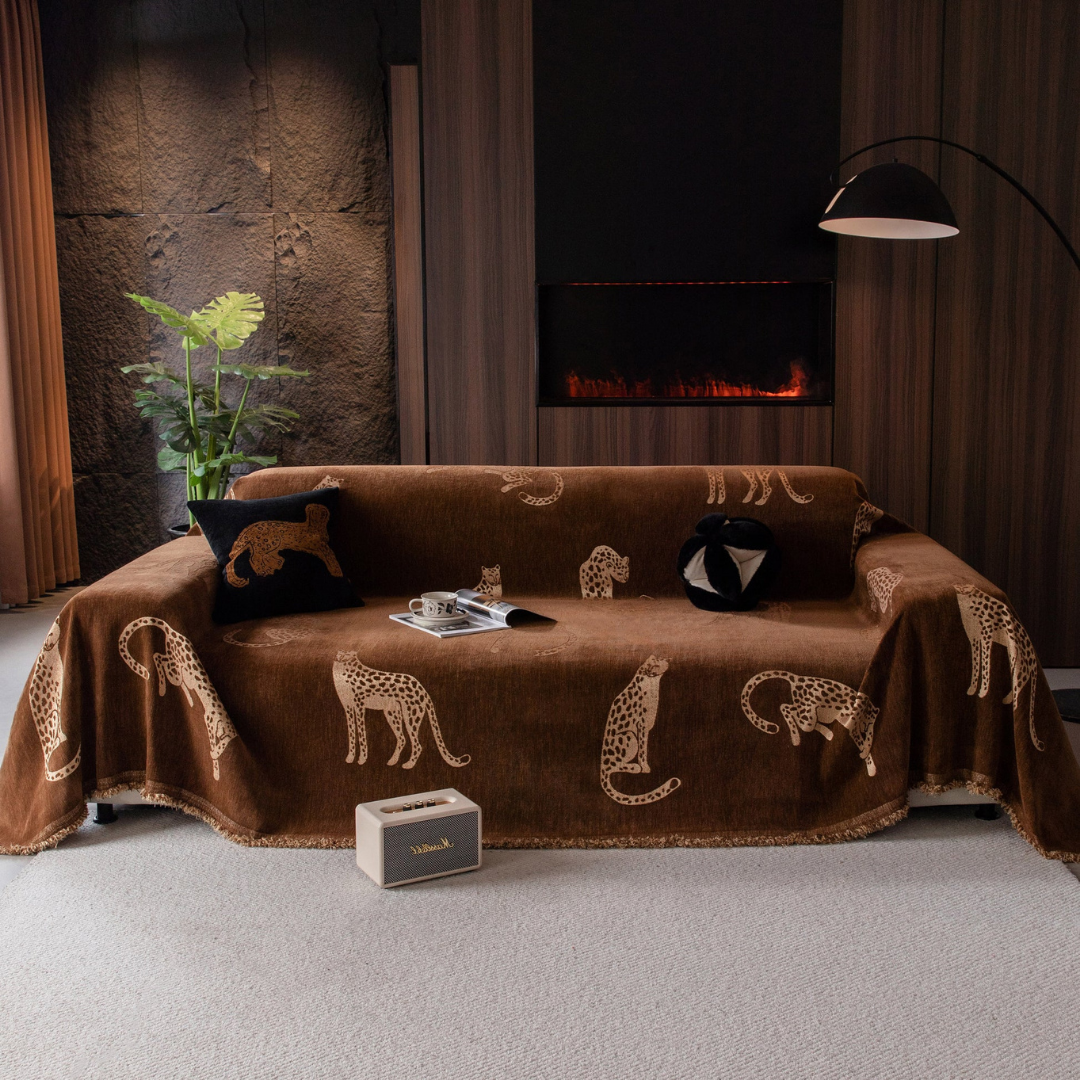Premium Chenille Leopard Pattern Blanket Sofa Cover