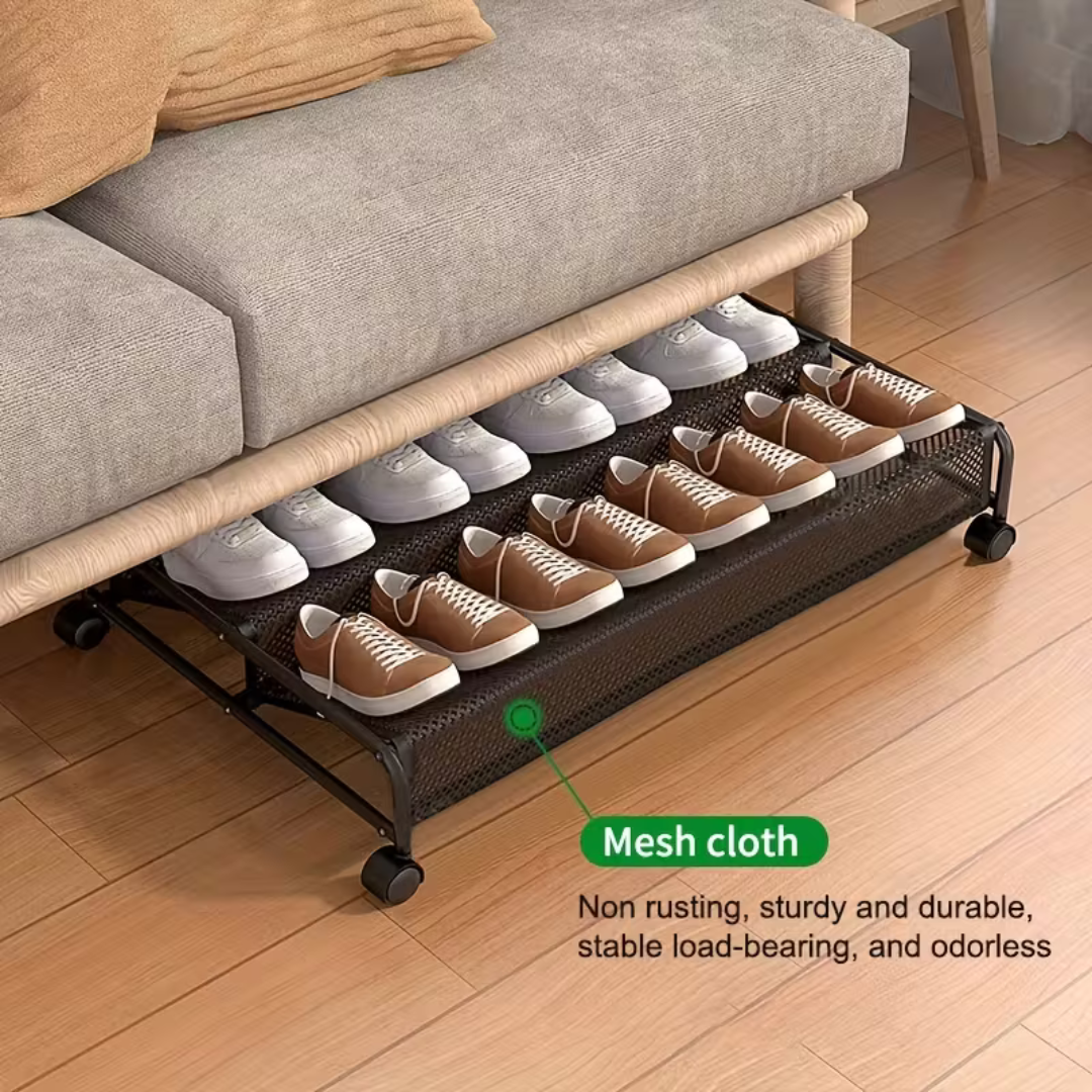 Rolling Under Bed Shoe Storage Organizer with Breathable Mesh and Wheels