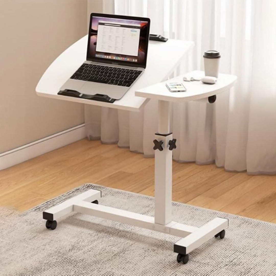 Adjustable Overbed Laptop Table with Tilting Panel & Lockable Wheels