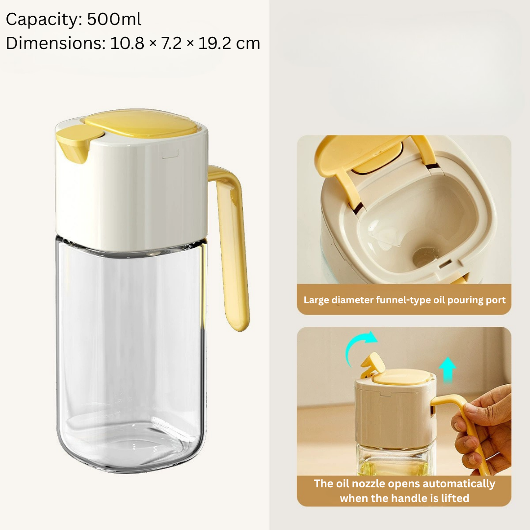 HOMERO Automatic Opening Closing Oil Dispenser Premium Glass - 500ml Design