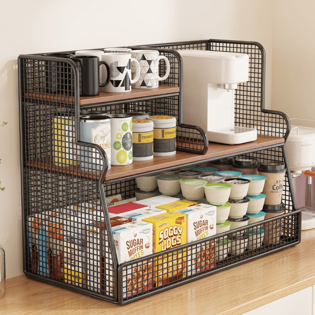 Three Layer Segmented Storage Organizer with Open Shelves