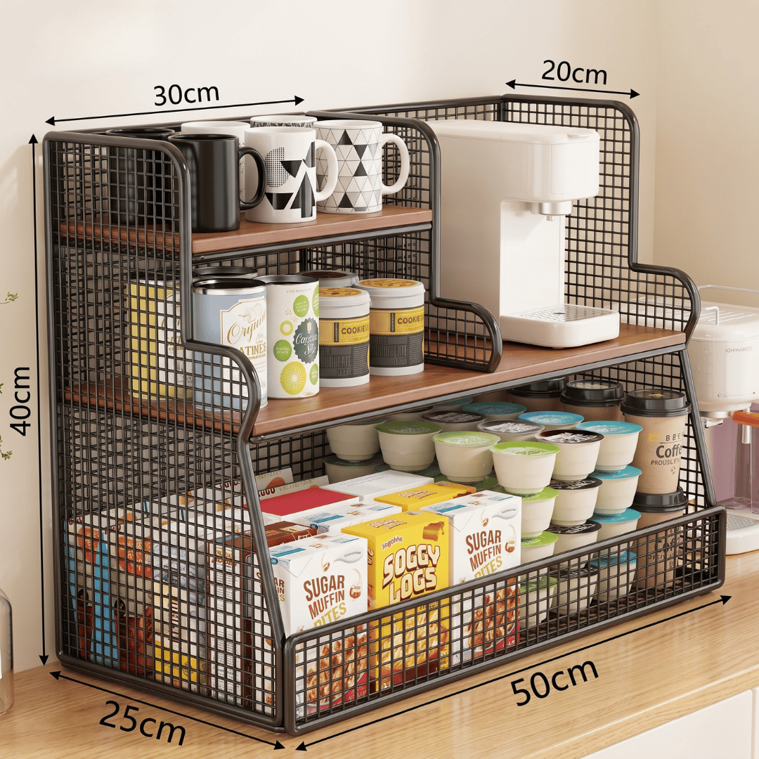 Three Layer Segmented Storage Organizer with Open Shelves