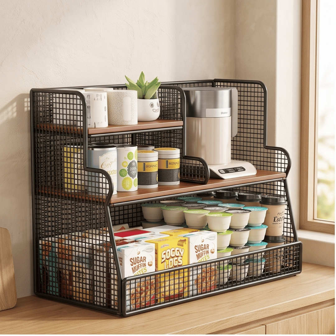 Three Layer Segmented Storage Organizer with Open Shelves