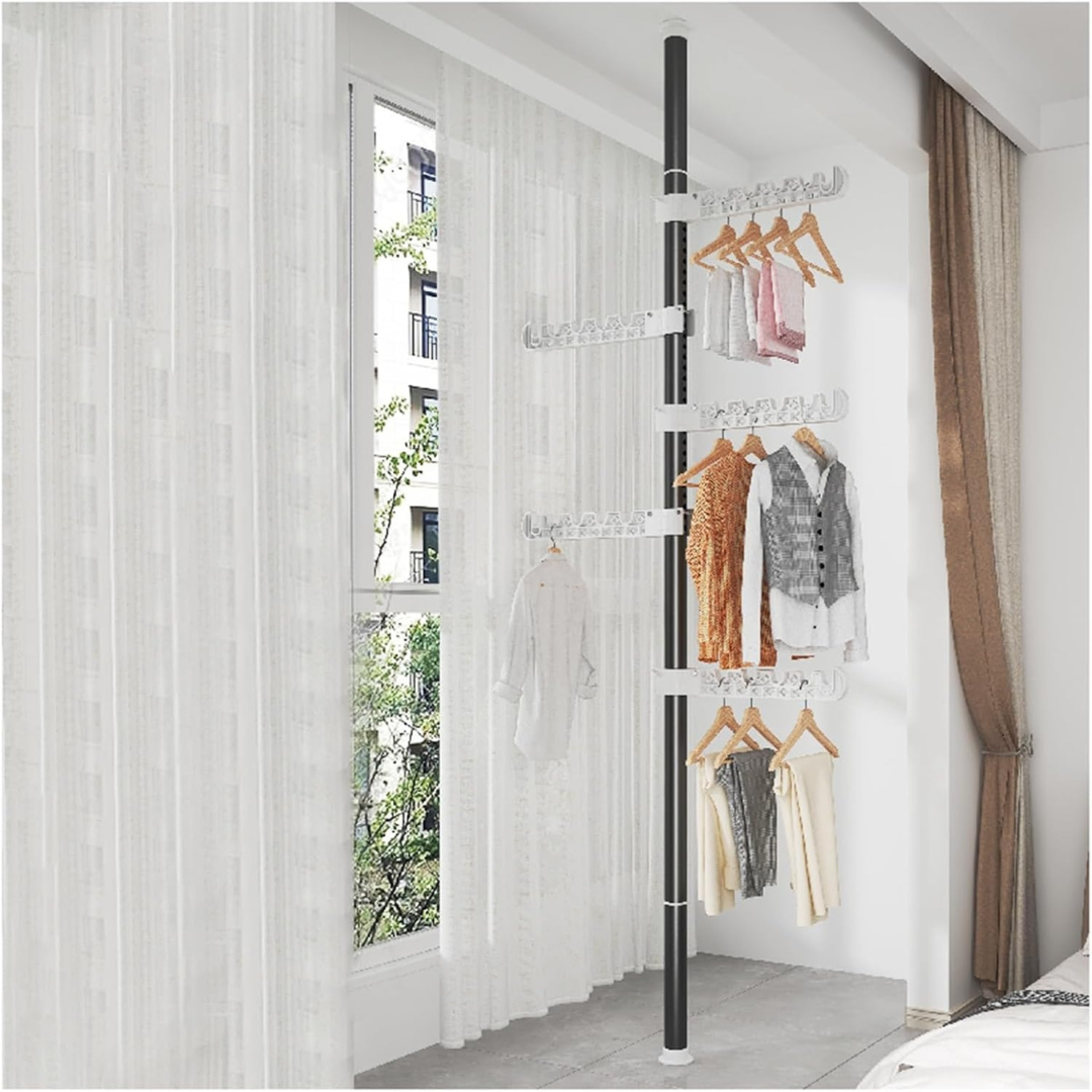 HOMERO Multi-Wing Heavy-Duty Telescopic Clothes Rack - Matte Black 3.1 Meter