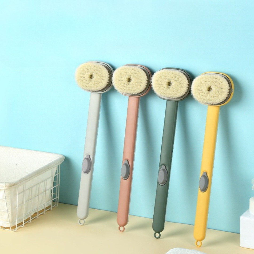 Soft Bristle Refillable Shower Bath Brush with Soap Dispenser