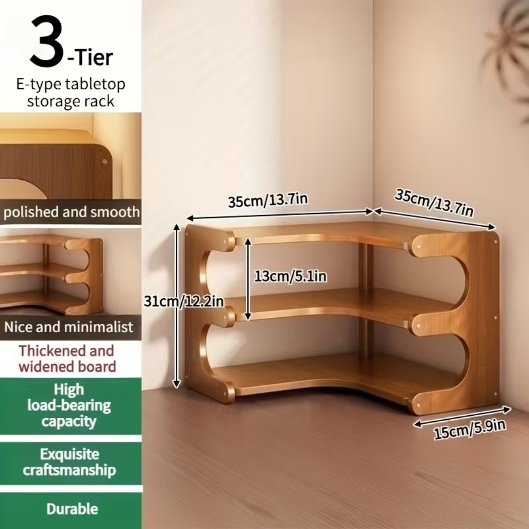 Multi-Purpose Curved Bamboo Desktop Storage Organizer