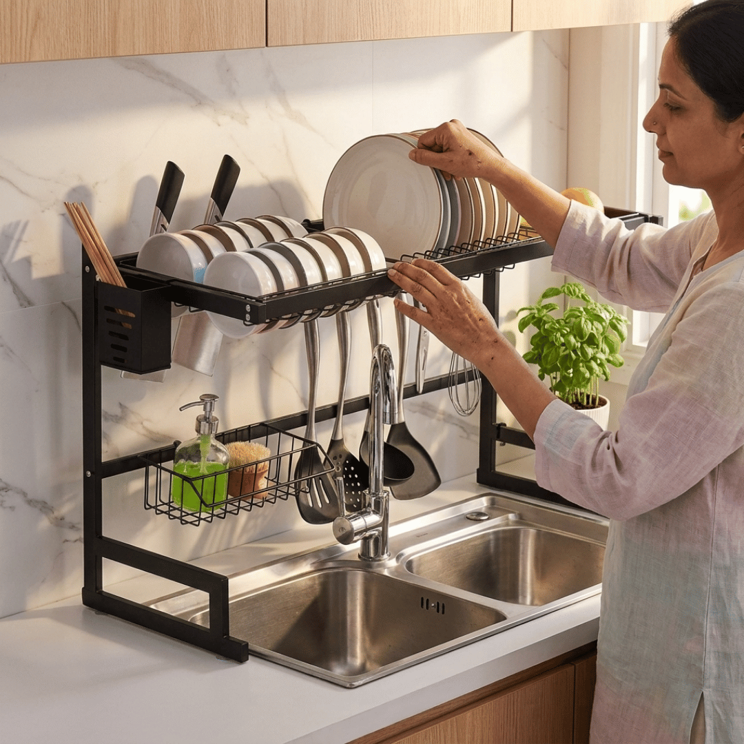 HOMERO Adjustable Multipurpose Over Sink Dish Drying Rack 85cm