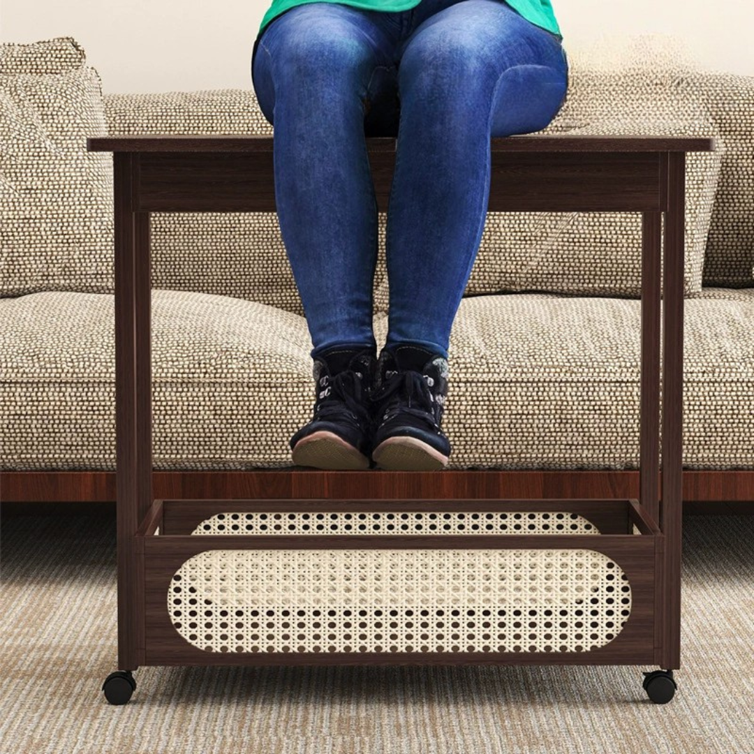 Smart Expandable Design Multi Use Hidden Storage Portable Table with 360° Locked Wheels