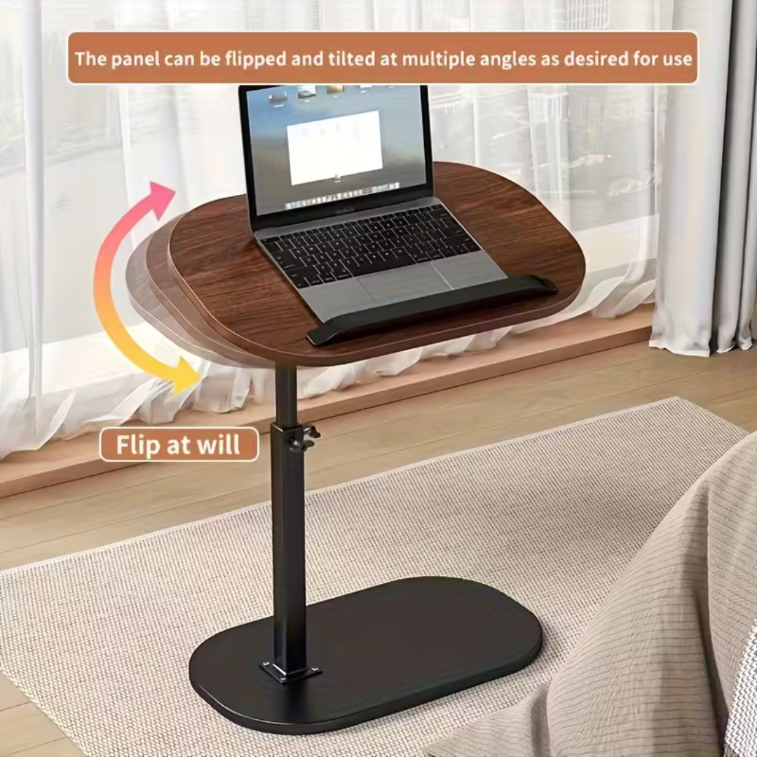 360° Swivel Adjustable C Shape Wooden Top Side Table