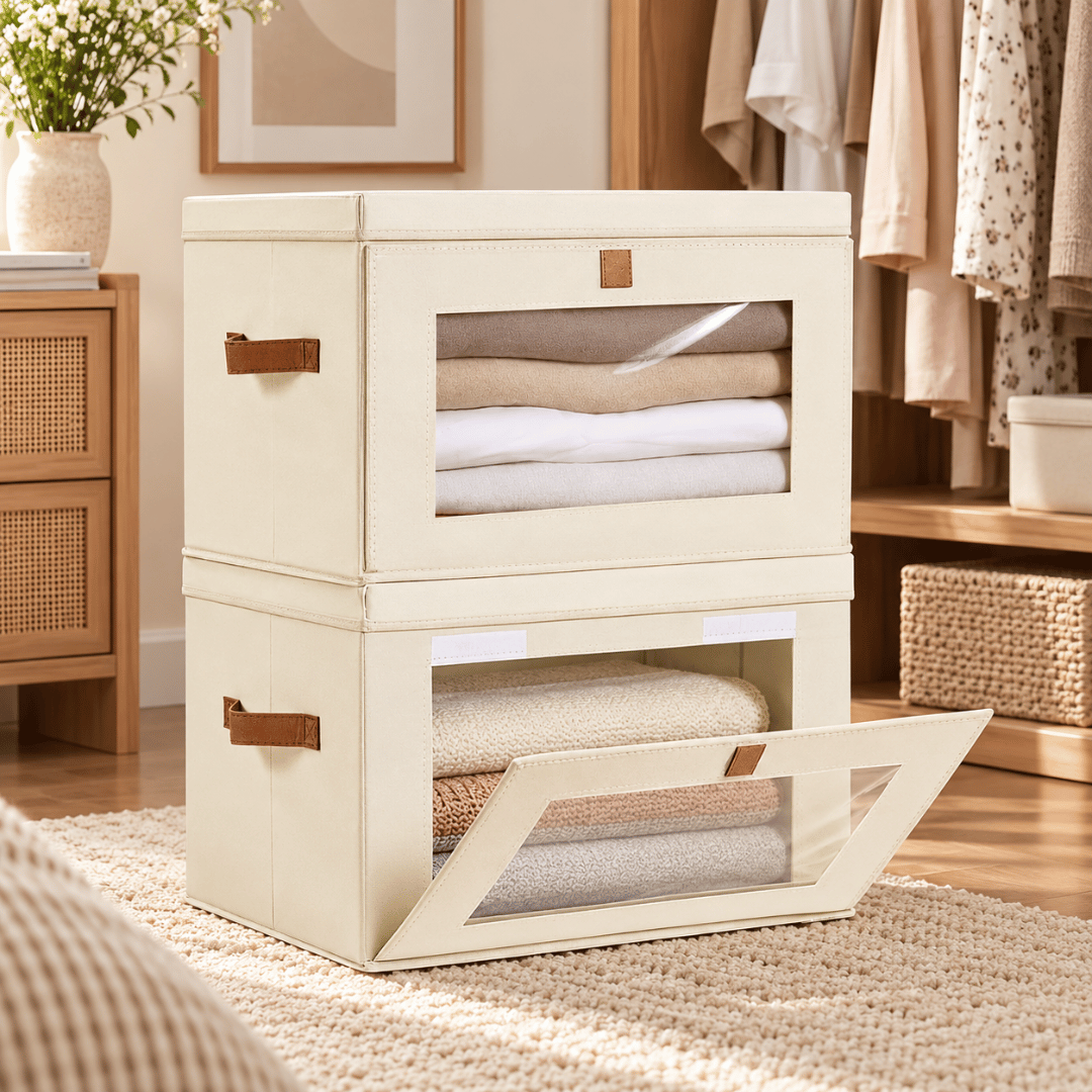 Foldable Wardrobe Storage Boxes with Front Window Lid