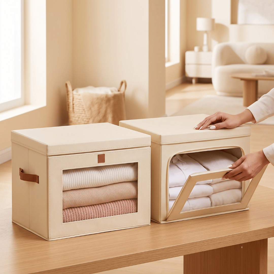 Foldable Wardrobe Storage Boxes with Front Window Lid
