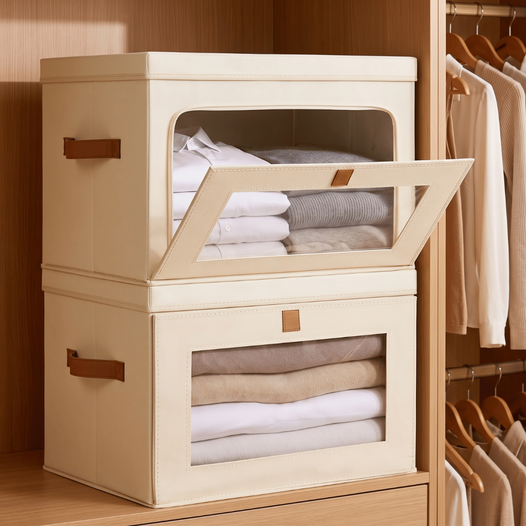 Foldable Wardrobe Storage Boxes with Front Window Lid