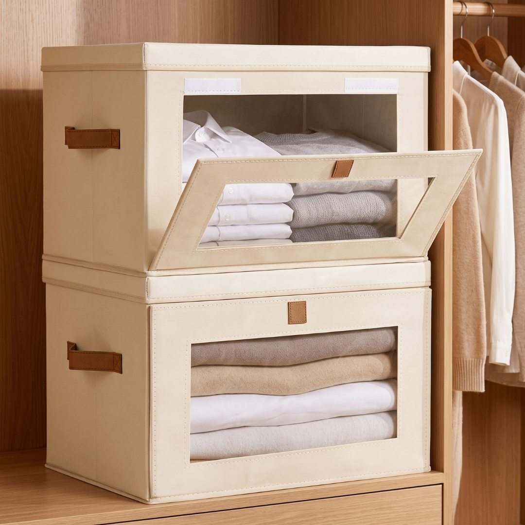 Foldable Wardrobe Storage Boxes with Front Window Lid