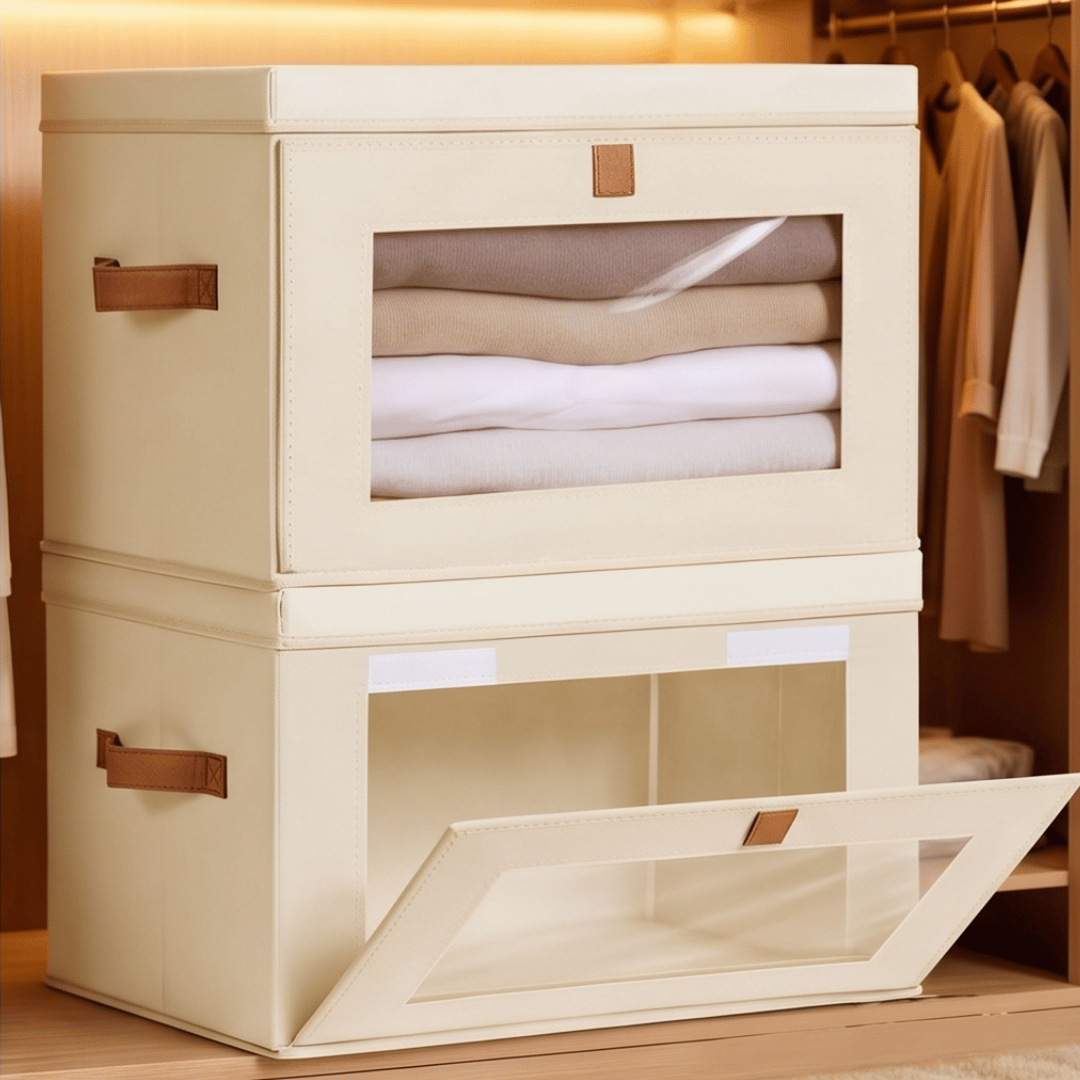 Foldable Wardrobe Storage Boxes with Front Window Lid