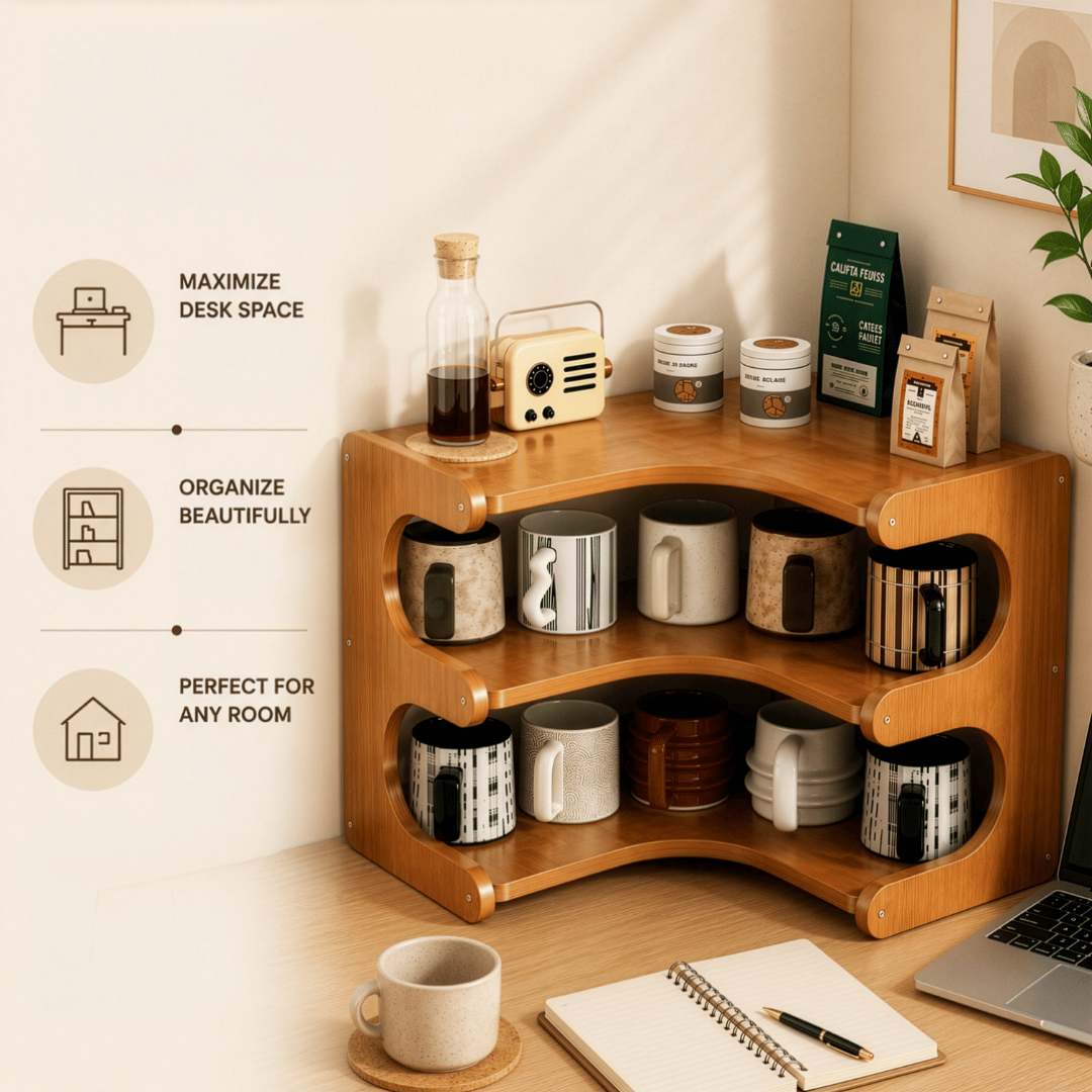 Multi-Purpose Curved Bamboo Desktop Storage Organizer