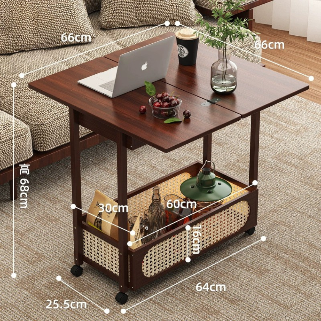 Smart Expandable Design Multi Use Hidden Storage Portable Table with 360° Locked Wheels