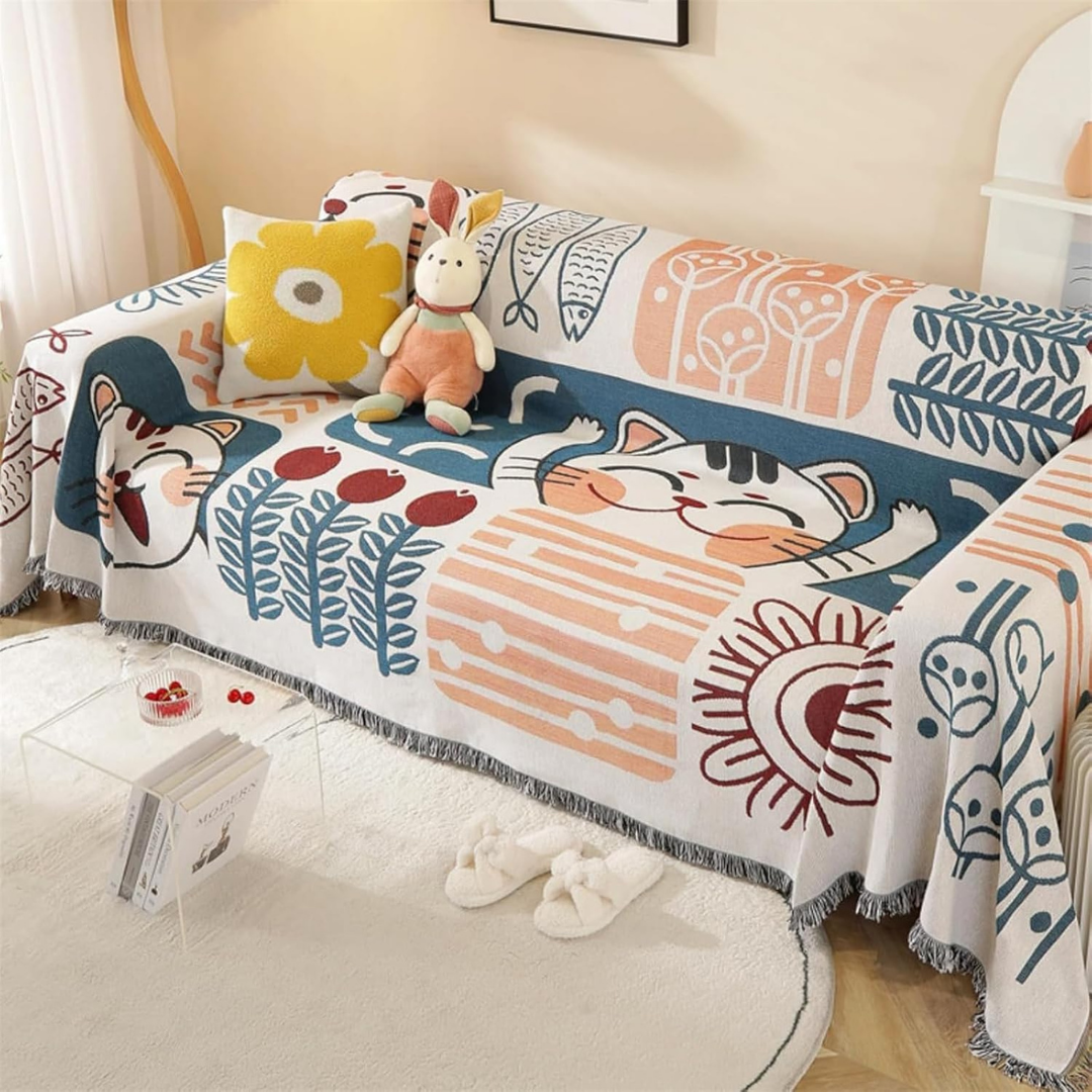 Graffiti Pattern Elegant Reversible Chenille Throw Sofa Cover