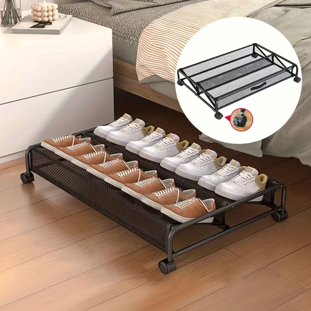 Rolling Under Bed Shoe Storage Organizer with Breathable Mesh and Wheels