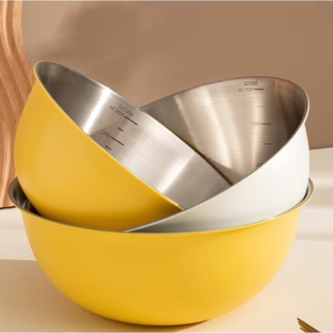 Multi-Purpose Usage Stainless Steel Cream Finish Bowl (Set of 3)
