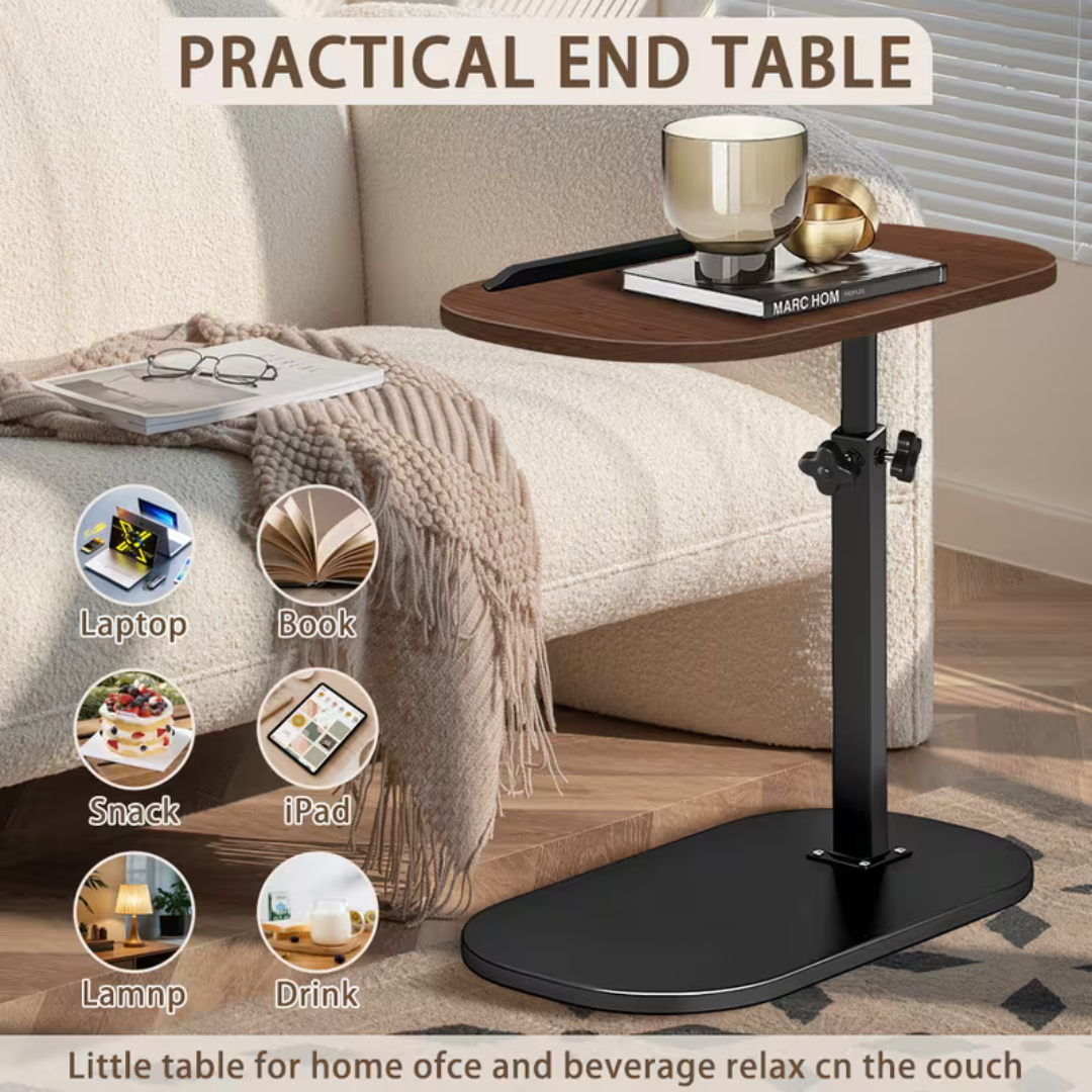 360° Swivel Adjustable C Shape Wooden Top Side Table