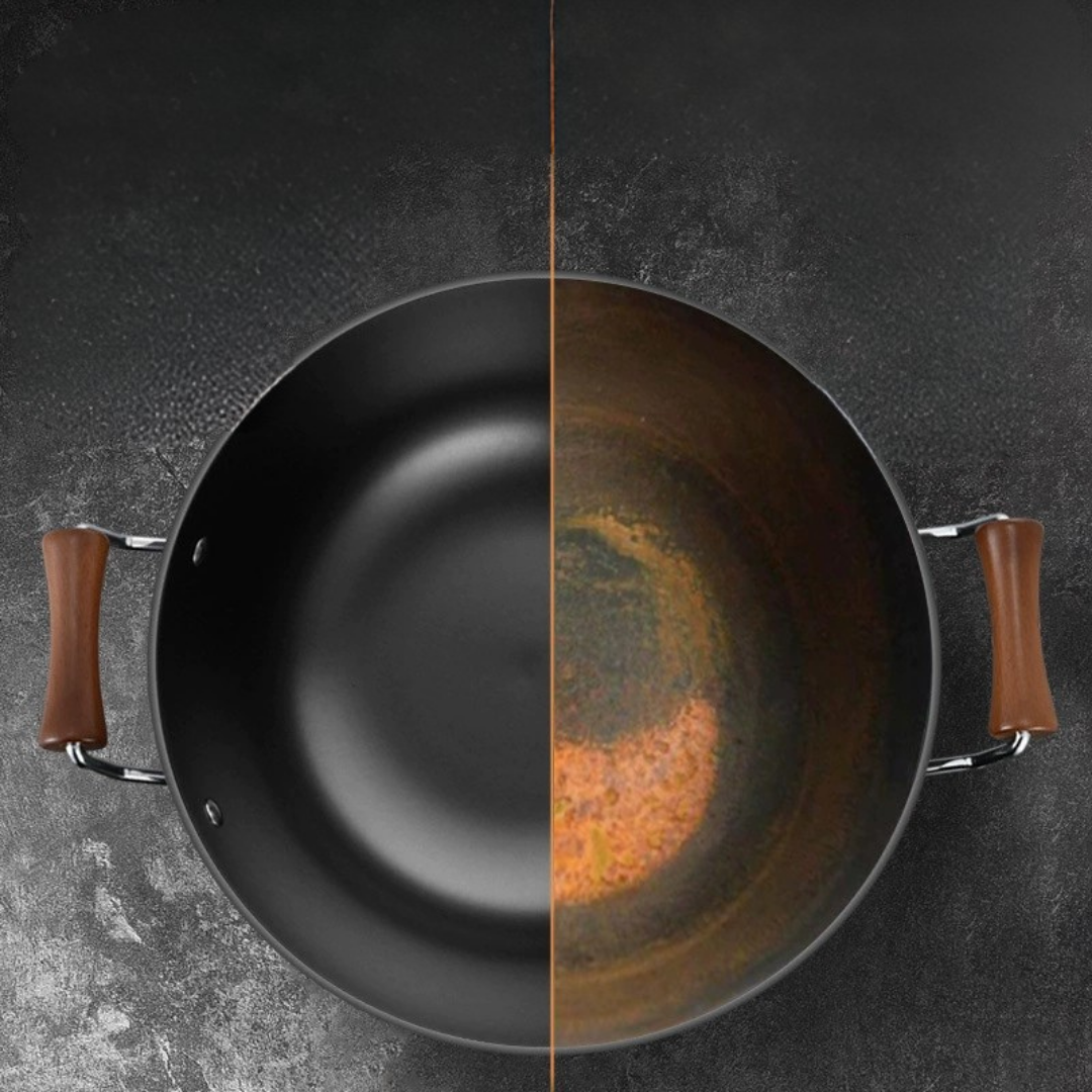 HOMERO Multi-Purpose Cast Iron Large Capacity Deep Kadai with Wooden Handle