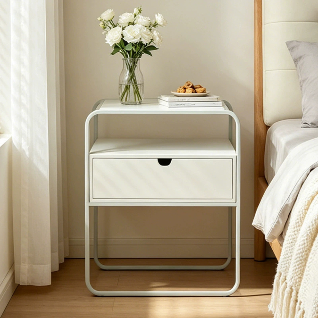 Nordic Style Wooden Side Table with Drawer and Open Shelf