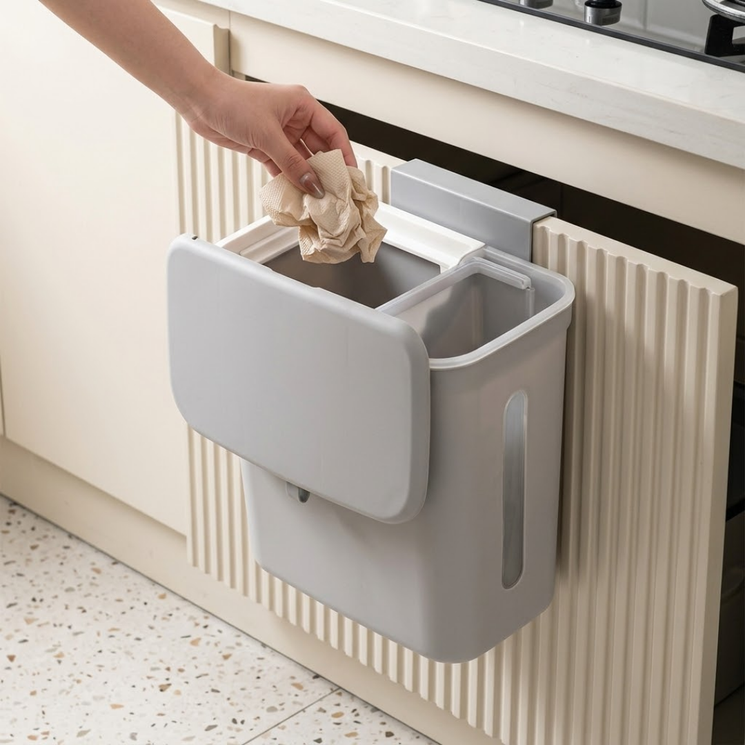Double Compartment Hanging Kitchen Waste Bin With Lid (9L)