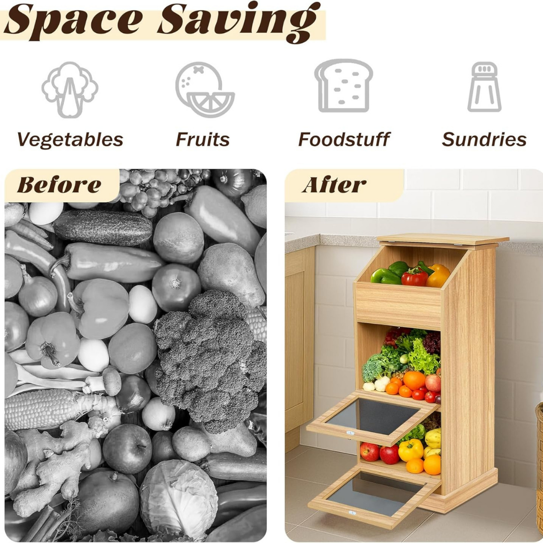 Multi Tier Produce Storage Bin Cabinet with Ventilated Mesh Doors
