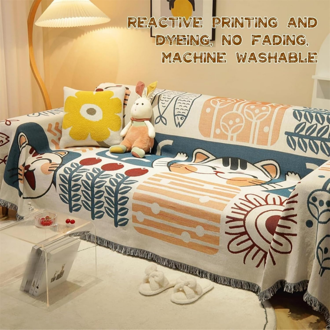 Graffiti Pattern Elegant Reversible Chenille Throw Sofa Cover