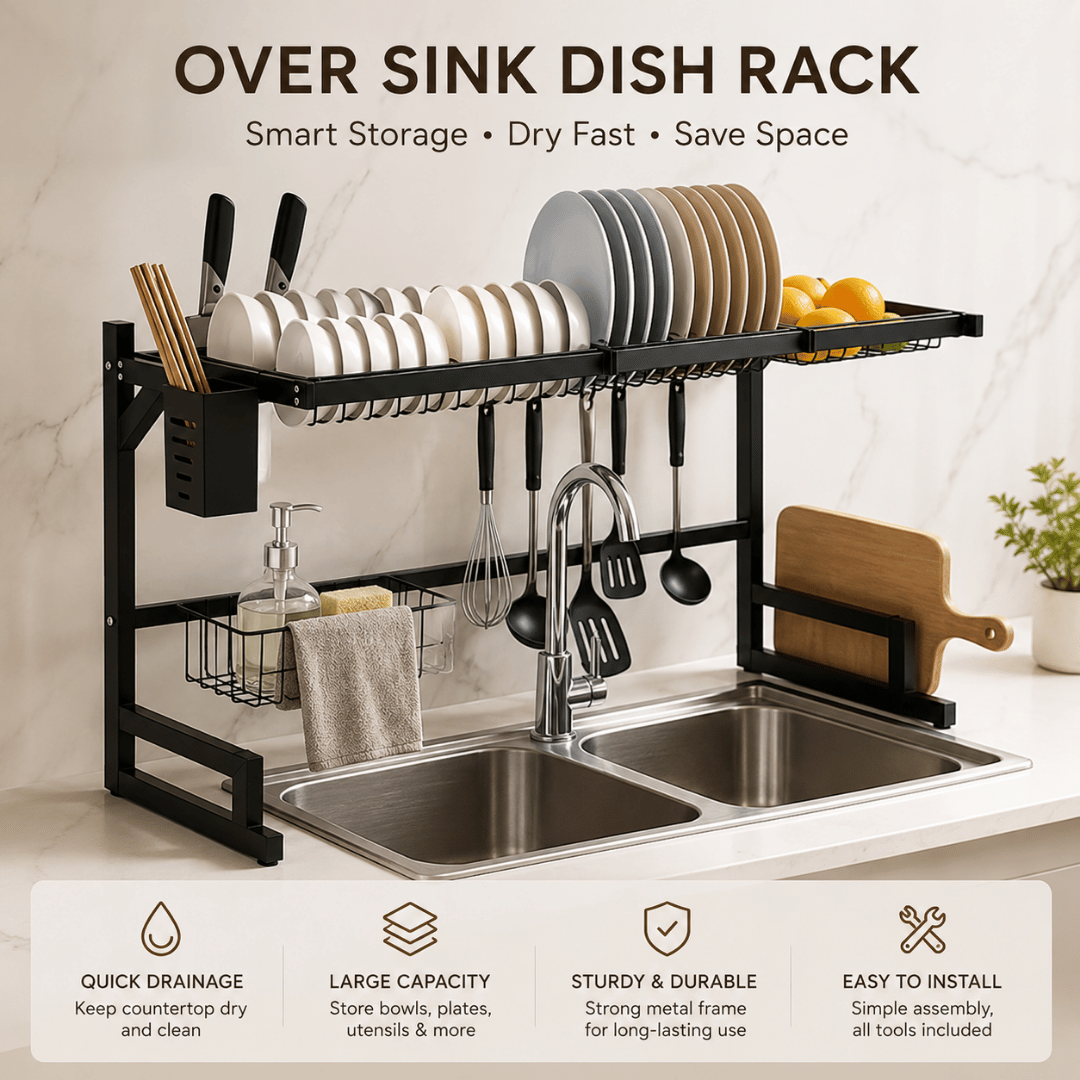 HOMERO Adjustable Multipurpose Over Sink Dish Drying Rack 85cm