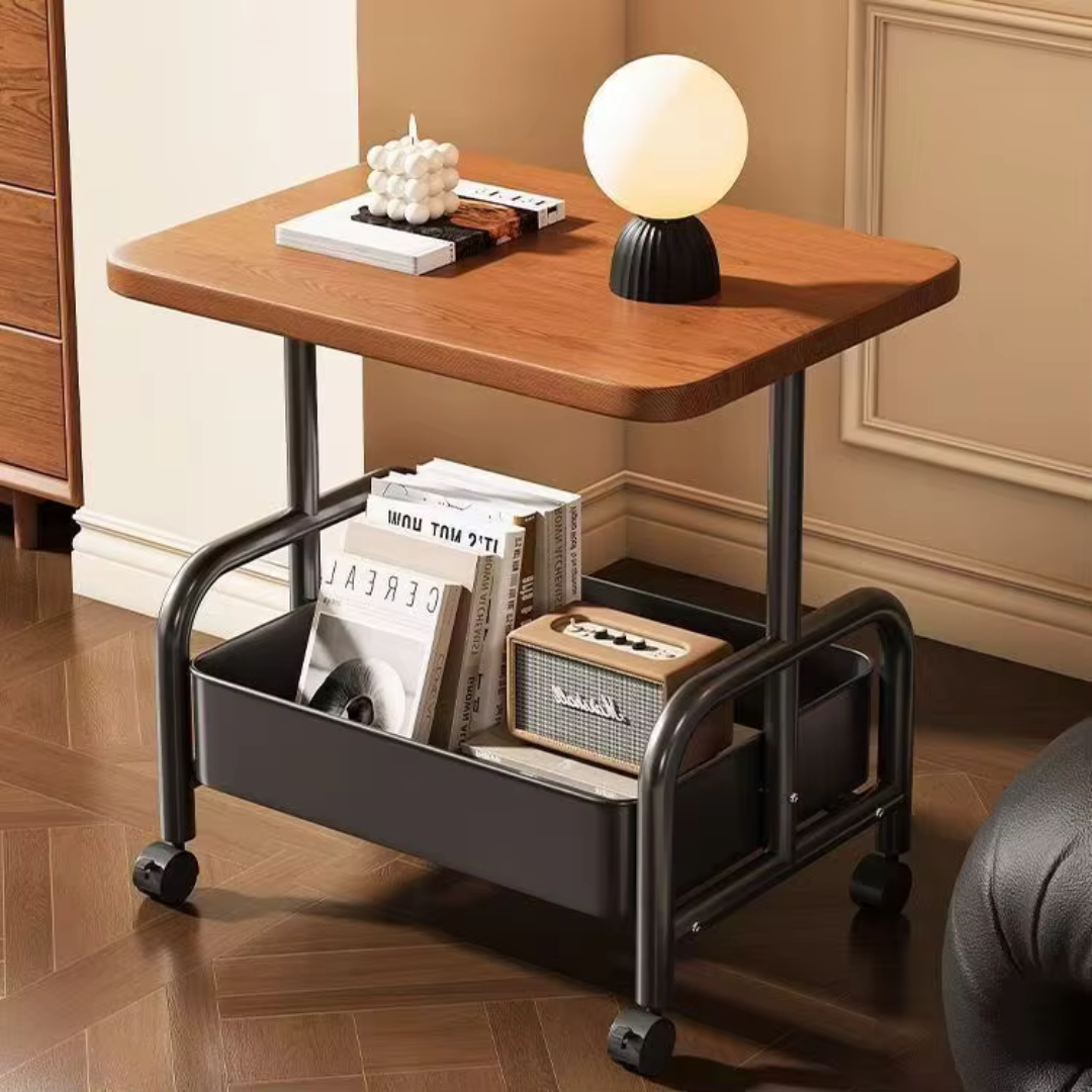 2-Tier Multi Purpose Utility Trolley Table with 360° Wheels