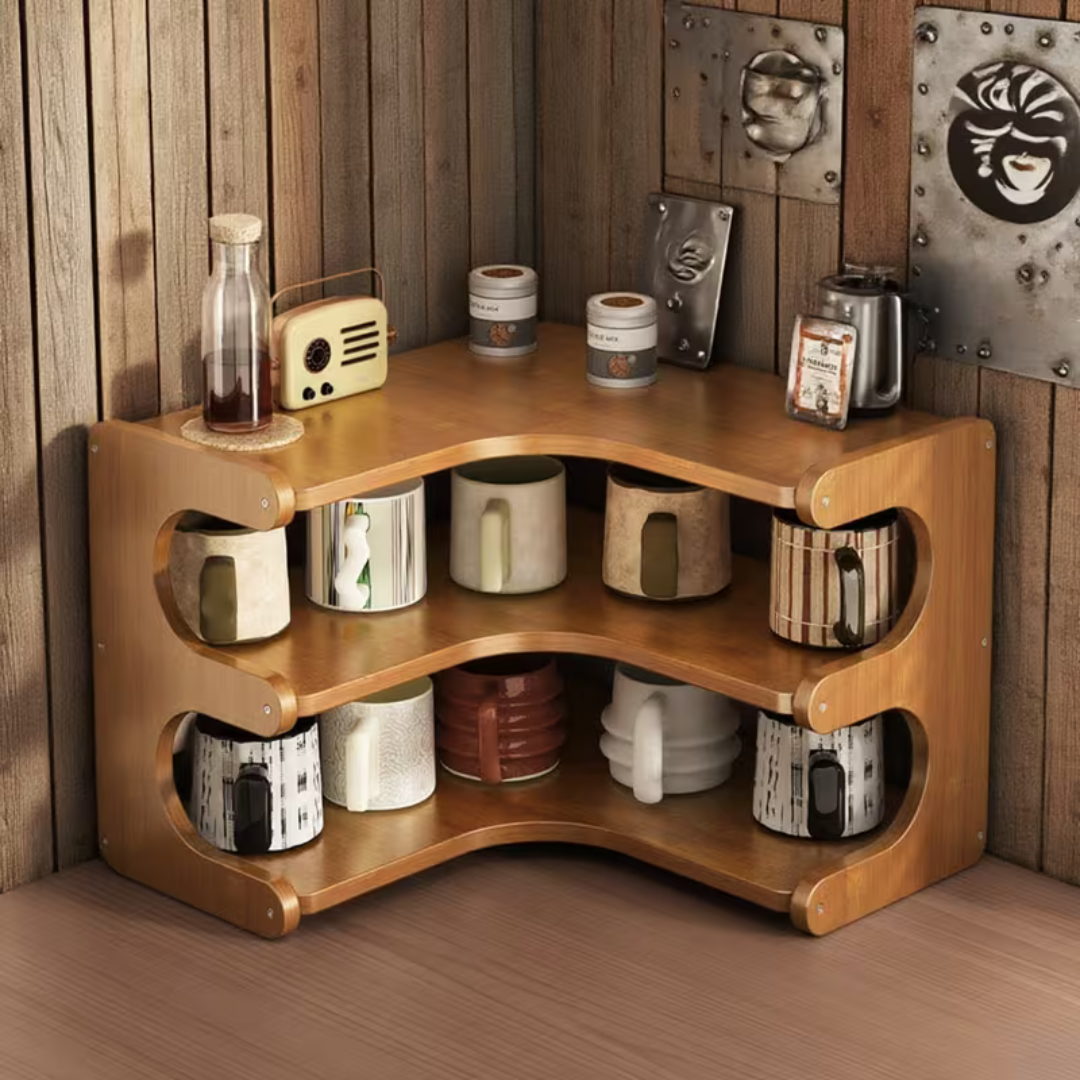 Multi-Purpose Curved Bamboo Desktop Storage Organizer