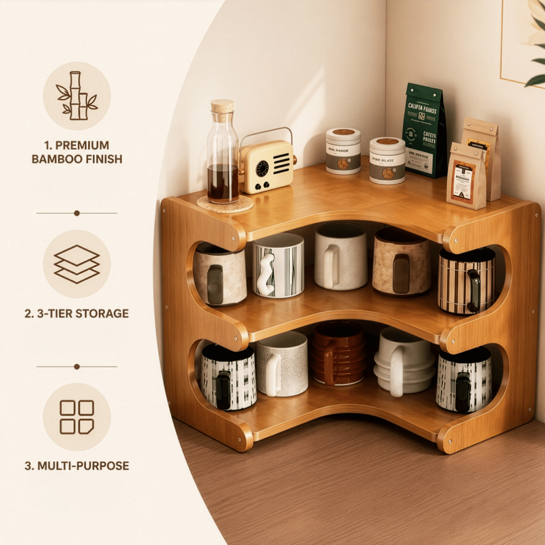 Multi-Purpose Curved Bamboo Desktop Storage Organizer