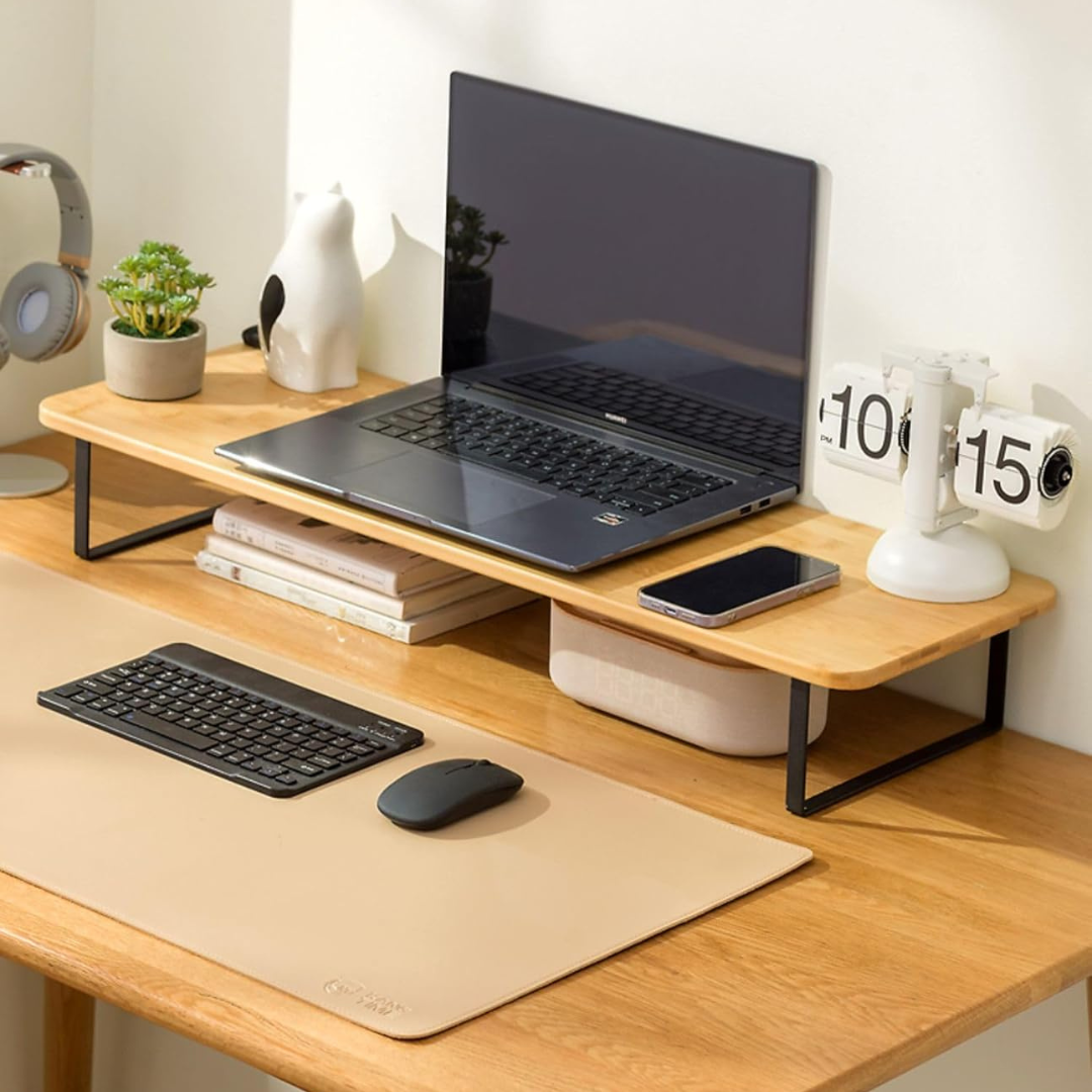 Multi Functional Wooden Monitor Riser Stand and Desk Organizer