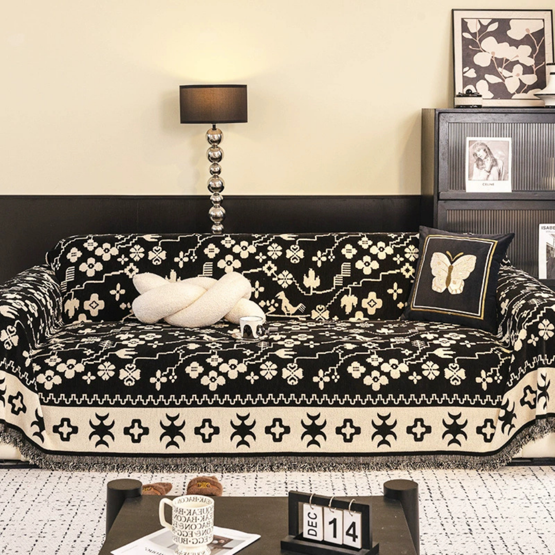 Premium Chenille Jacquard Throw Sofa Cover with Floral Pattern