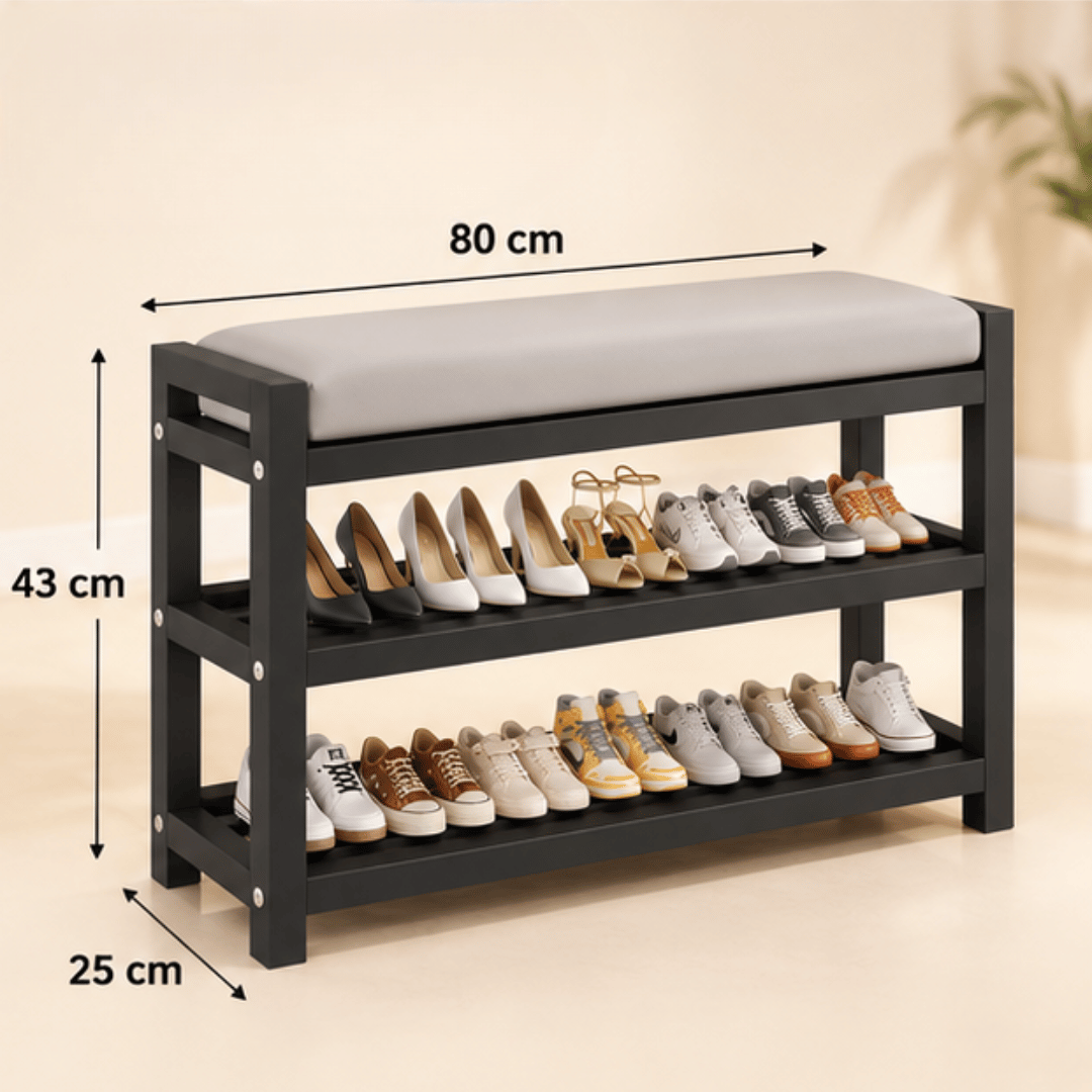 Multifunctional Carbon Steel Shoe Bench Rack with PU Leather Cushion