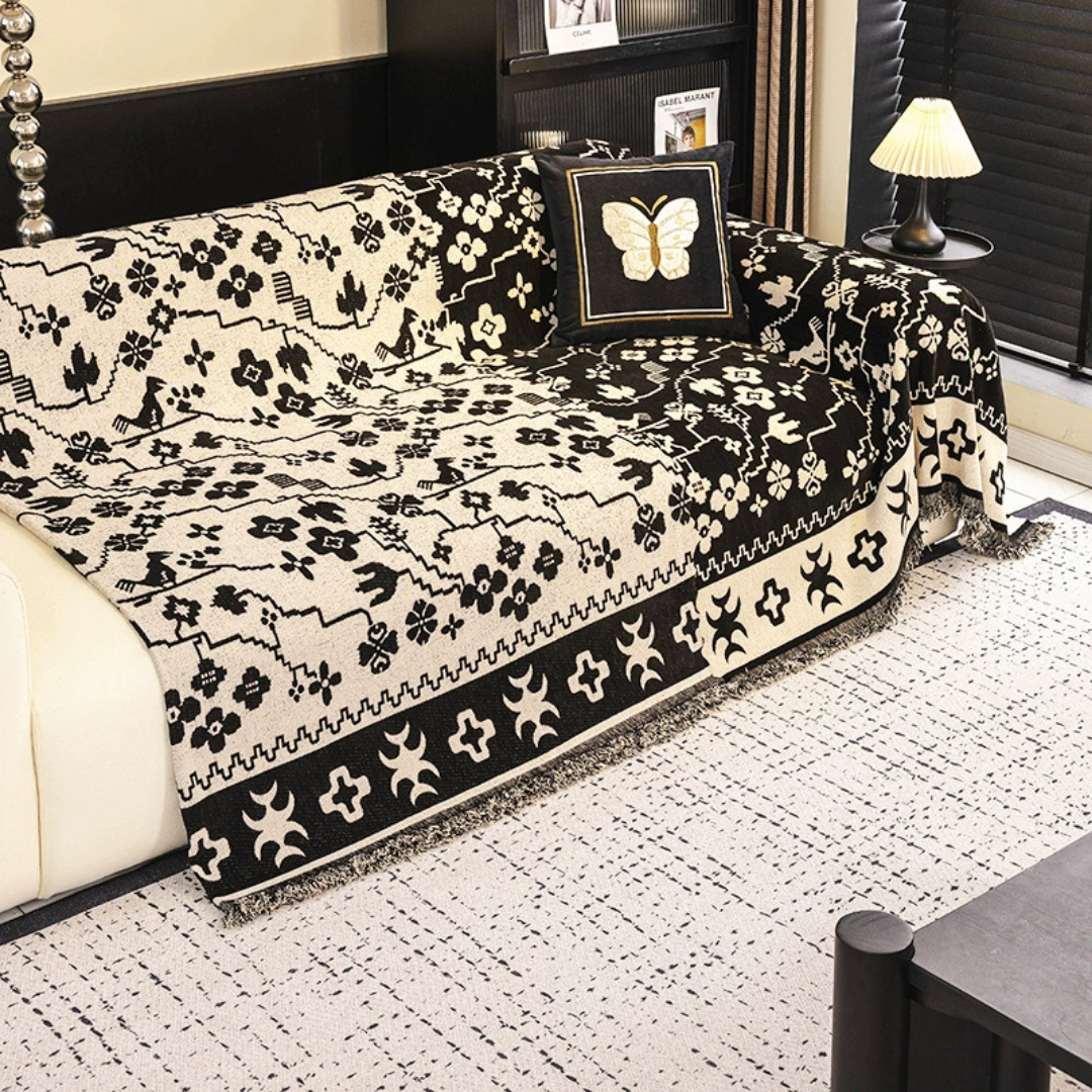 Premium Chenille Jacquard Throw Sofa Cover with Floral Pattern