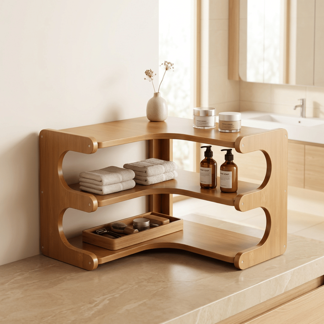 Multi-Purpose Curved Bamboo Desktop Storage Organizer