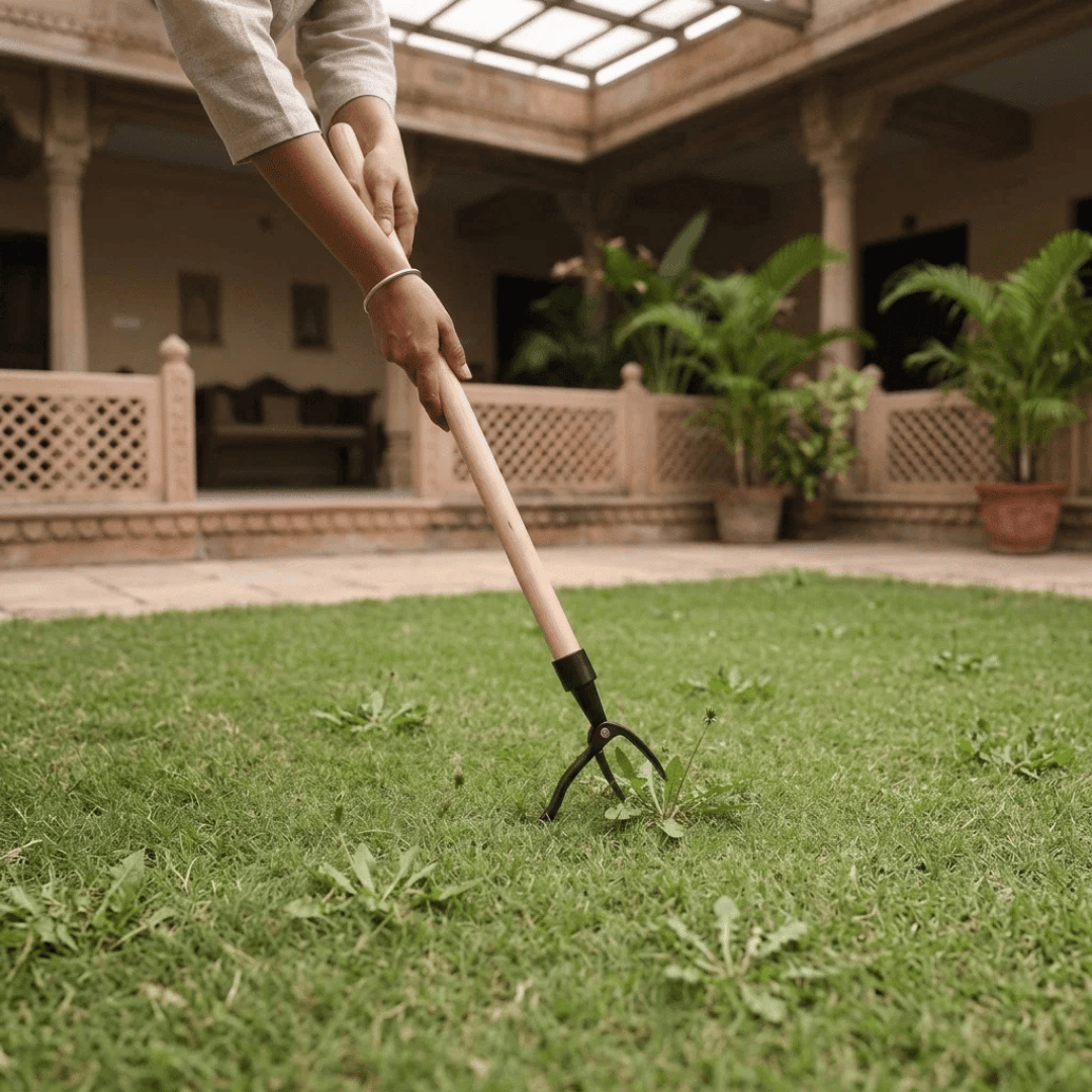 HOMERO Long Handle Steel Weeding Tool with Efficient 4-Claw Design
