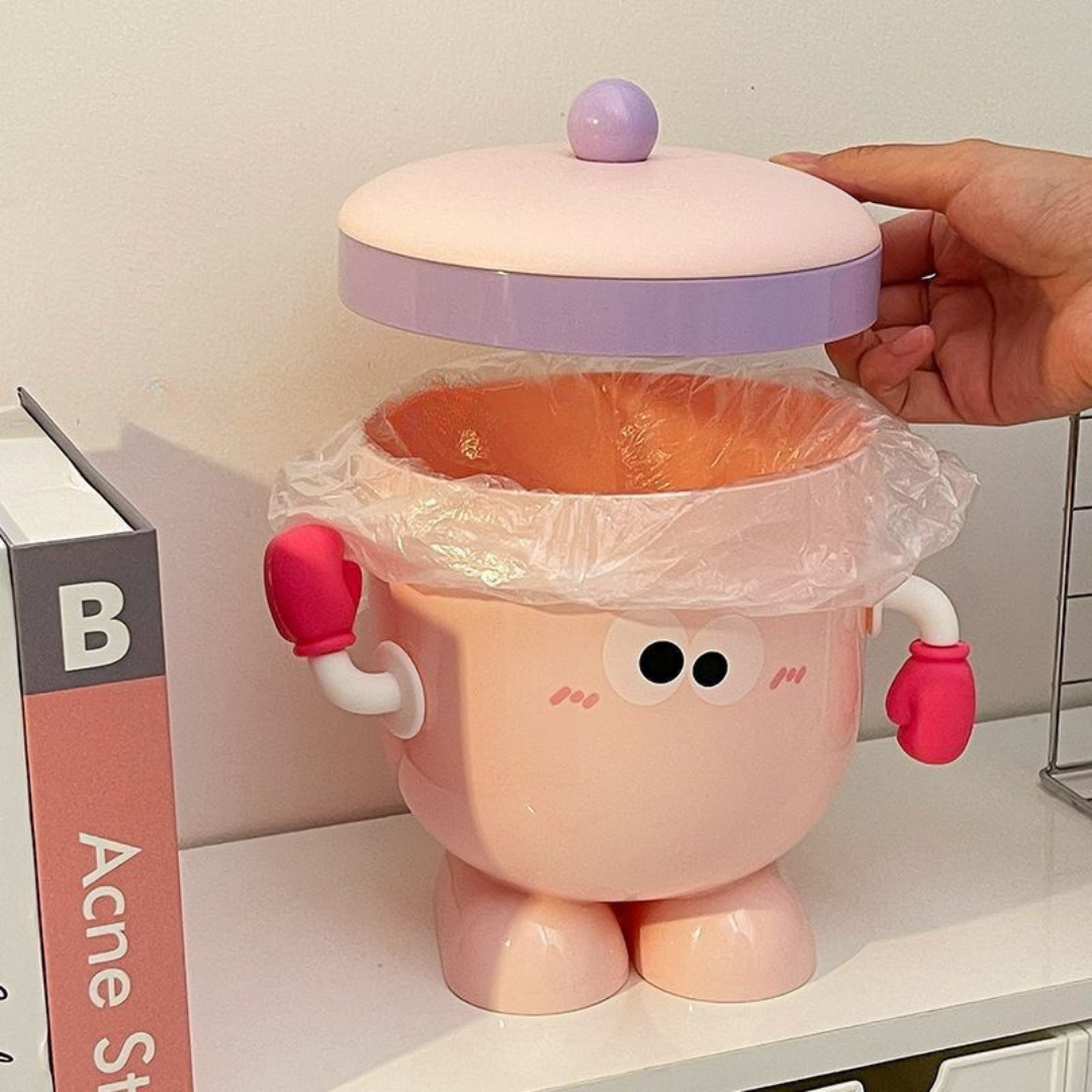 Cute Flip-Top Big Eye Multi-Use Trash Bin