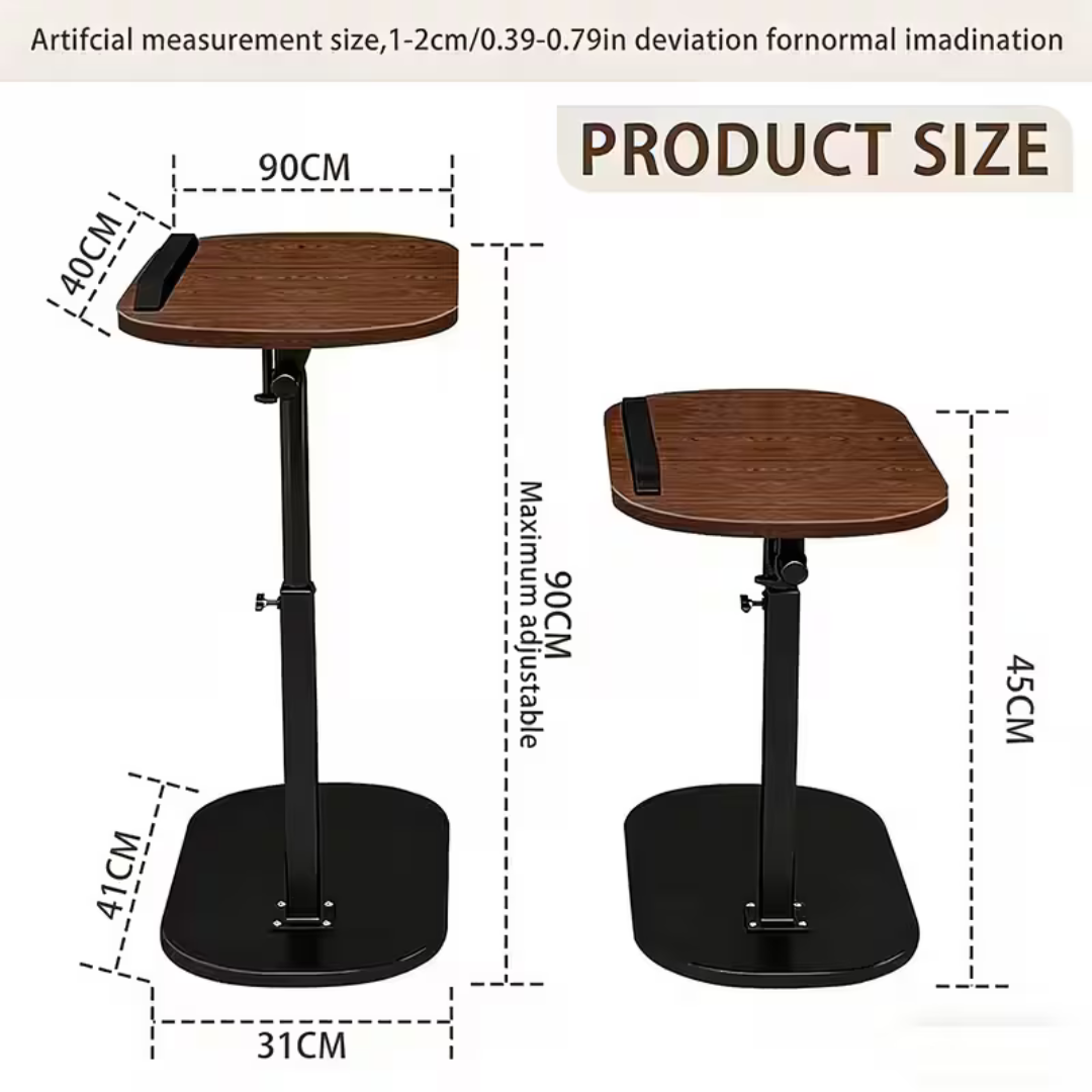 360° Swivel Adjustable C Shape Wooden Top Side Table