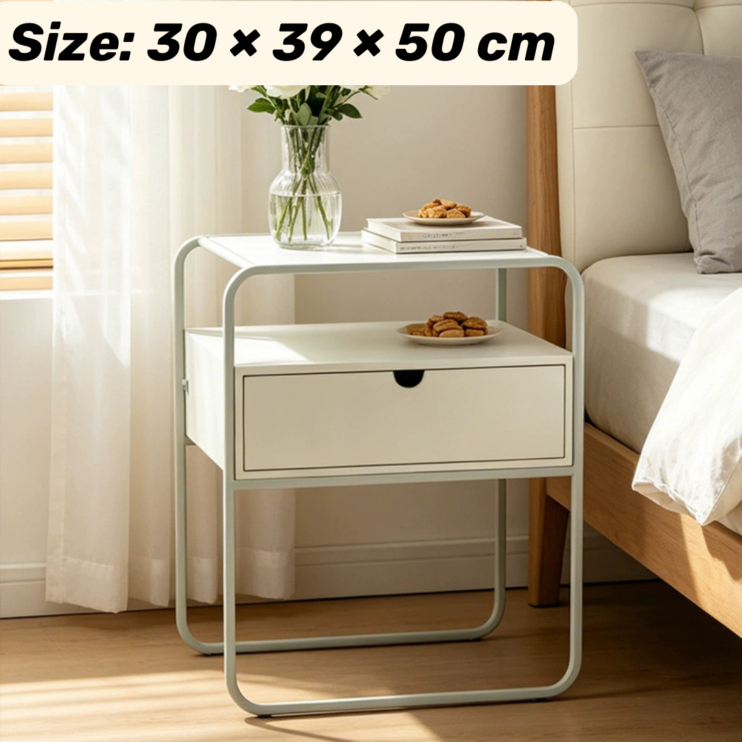 Nordic Style Wooden Side Table with Drawer and Open Shelf