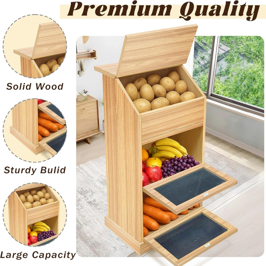 Multi Tier Produce Storage Bin Cabinet with Ventilated Mesh Doors