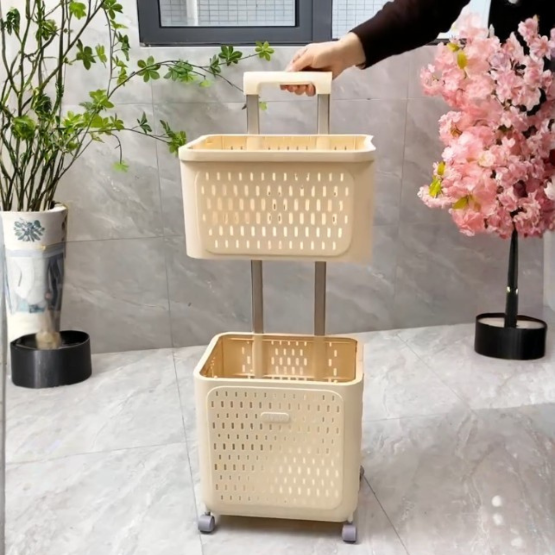 Double Layer Foldable Rolling Laundry Basket