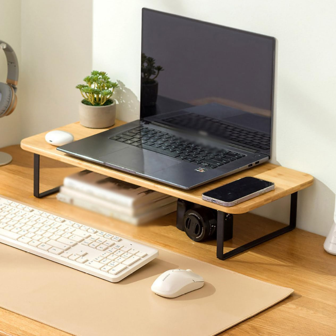 Multi Functional Wooden Monitor Riser Stand and Desk Organizer