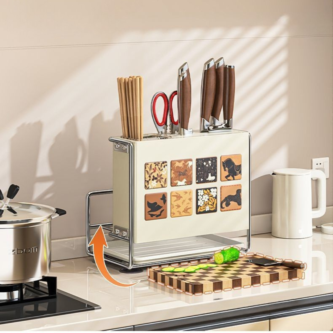 Multifunctional Kitchen Knife Holder Rack with Drip Tray